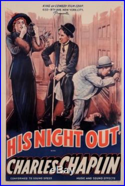 Vintage Charles Chaplin Movie Poster His Night Out Reedition ca. 1935