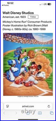 Vintage Disney'Mickey's Home Run' Movie Poster Rare Collectible, 1990s Original