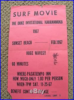 Vintage Duke Kahanamoku Surfing movie surf poster 1967 super rare surfboard old