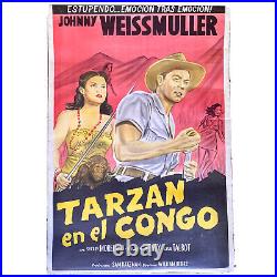 Vintage Film 1951 Tarzan in the Congo Spanish Poster Linen Backed Large 42x29
