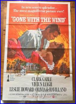 Vintage Gone With The Wind 1968 MGM Re-release Movie Poster 27 X 41