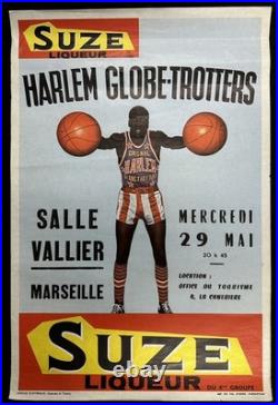 Vintage Harlem Globetrotters Poster France French Liqueur Suze Basketball 1960's