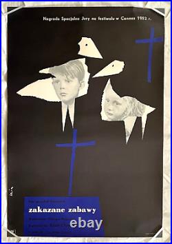 Vintage Jan Lenica Polish Film Poster ZAKAZANE ZABAWY (FORBIDDEN GAMES) 1952 VGC