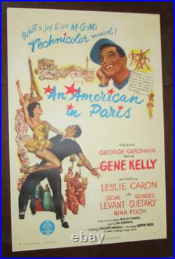 Vintage Linen Backed 1951 Theatrical One-Sheet Poster An American in Paris