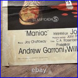 Vintage MANIAC 1980 Original Folded Horror Film Movie Poster 27x40 Spain