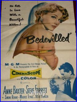 Vintage Mid Century Crime Drama Movie Poster Bedevilled CinemaScope 1955 MGM