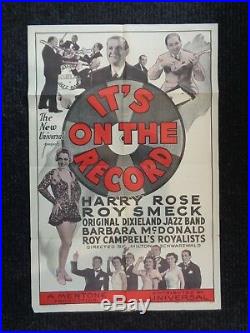 Vintage Movie Poster IT'S ON THE RECORD 1sh 1937 Original Dixieland Jazz Band