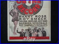 Vintage Movie Poster IT'S ON THE RECORD 1sh 1937 Original Dixieland Jazz Band