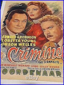 Vintage Movie Poster The Stranger Linen Backed Belgium Original 1946