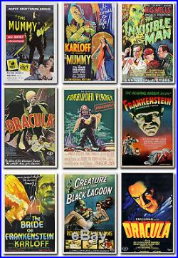 Vintage Old Horror Movie Poster Print, Frankenstein, Dracula, The Mummy, Reprint