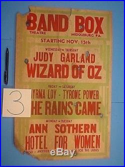 Vintage Original 1939 Wizard Of Oz Movie Posters Band Box Theatre Middleburg Pa