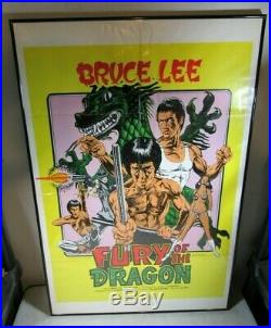 Vintage Original 1976 Framed Bruce Lee Fury Of The Dragon Movie Poster