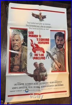 Vintage Original Movie Poster 1969/ Hell In The Pacific/ LEE MARVIN / 27 x 41