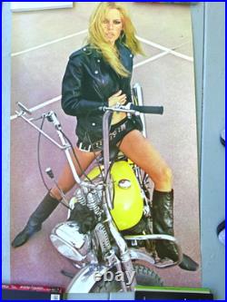 Vintage Poster Brigette Bardot on Harley Davidison Motorcycle, 39 x 24 Inches
