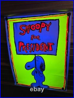Vintage SNOOPY FOR PRESIDENT Blacklight Poster 1968 Anti War RARE Leslie Tobin