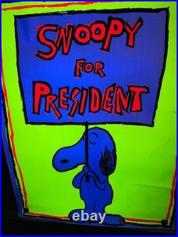 Vintage SNOOPY FOR PRESIDENT Blacklight Poster 1968 Anti War RARE Leslie Tobin