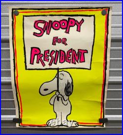 Vintage SNOOPY FOR PRESIDENT Blacklight Poster 1968 Anti War RARE Leslie Tobin
