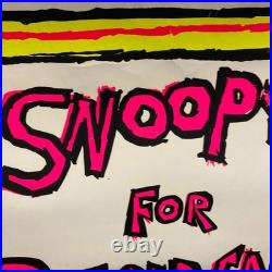 Vintage SNOOPY FOR PRESIDENT Blacklight Poster 1968 Anti War RARE Leslie Tobin