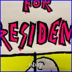 Vintage SNOOPY FOR PRESIDENT Blacklight Poster 1968 Anti War RARE Leslie Tobin
