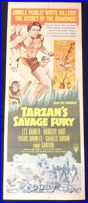 Vintage Tarzan's Savage Fury Movie Insert Poster 14 x 36 Lex Barker (1952)
