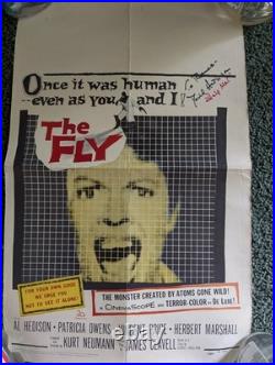 Vintage The Fly Original Movie Poster 1958 Signed David Hedison 14x22 58/280