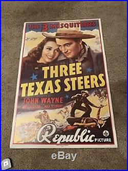 Vintage Three Texas Steers Western Movie 1937 Poster John Wayne 1930s Vtg