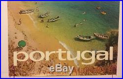 Vintage Travel Poster Pin-Up Portugal 70s Color Picture Photo Boats Beach Ocean