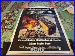 Vintage Where Eagles Dare Movie Poster USA One Sheet 27×41 1973
