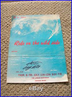 Vintage signed greg noll ride on the wide side surf movie poster surfboard 1960s