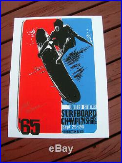 Vintage surf movie poster surfing surfboard 1965 earl newman signed huntington