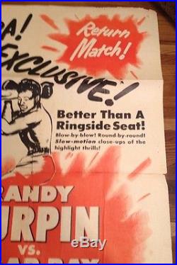 Vtg Boxing 1951 Original Sugar Ray Robinson vs Randy Turpin fight poster RARE