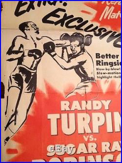 Vtg Boxing 1951 Original Sugar Ray Robinson vs Randy Turpin fight poster RARE