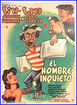 Vtg Mexican Movie Poster 1953 El Hombre Inquieto / Tin Tan (German Valdes)