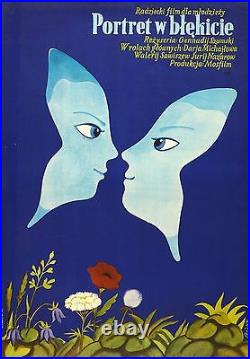 Vtg Orig. Movie Poster Portrait in Blue Russian Polish, 1976 Sign. Jerzy Flisak
