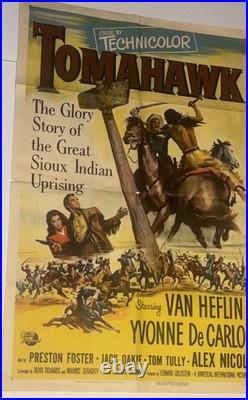 Vtg Tomahawk 1951 Western Litho Numbered One Sheet Movie Poster Rare 50s READ
