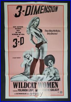 Wildcat Women Black Lolita Yolanda Love 3-D Sexploitation 1974 Sheet Poster Vtg