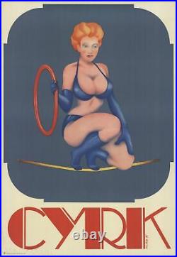 ZDZISLAW MILACH Cyrk- Bikini Aerialist 38.75 x 26.75 Lithograph 1975 Vintage Blu